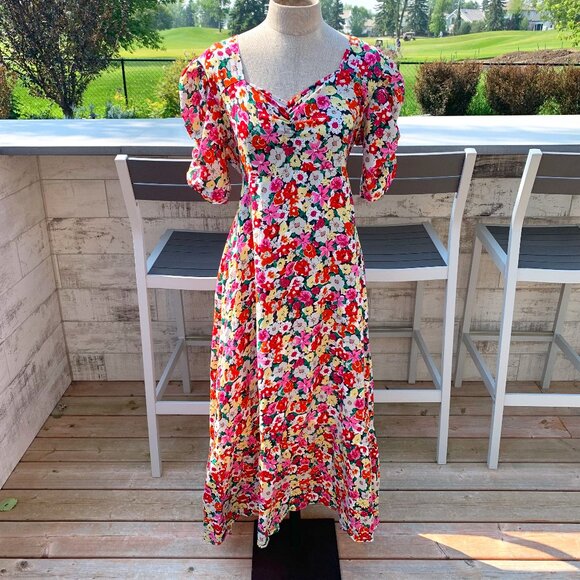 Vintage 80s Babydoll Floral Puff Sleeve Ruffle Prairie Cottagecore Maxi Dress - Picture 1 of 16